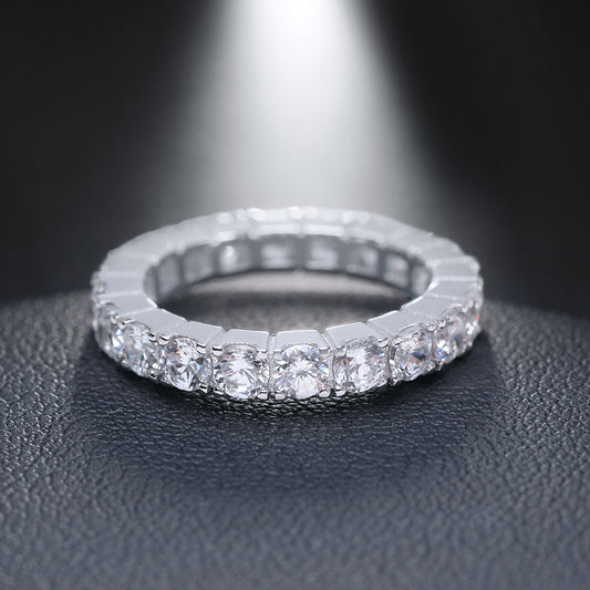 Women's Zircon Ring Sterling Silver Full Circle Round Geometric Electroplated Dazzling Jewelry Gift For Ladies