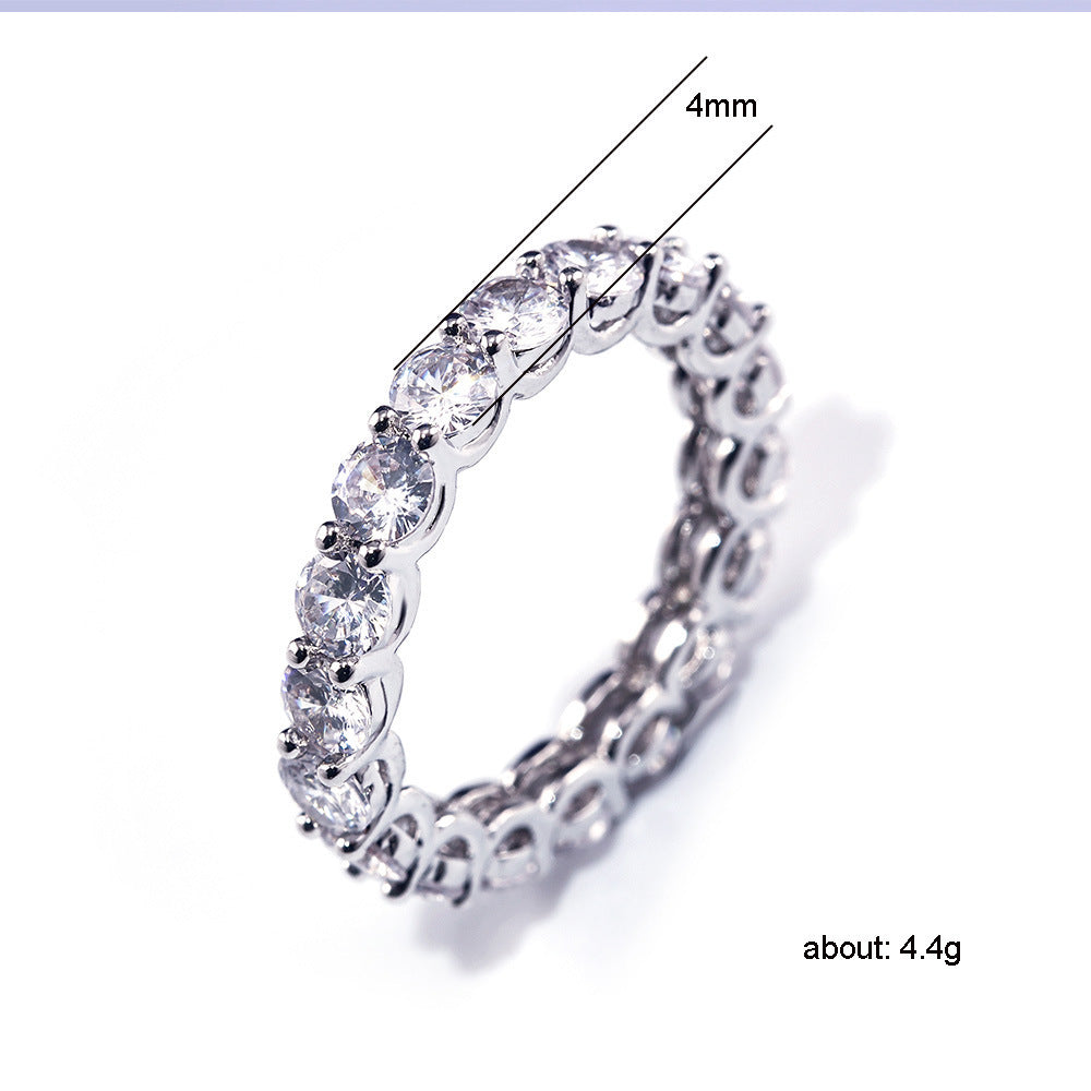 Women's Zircon Ring Sterling Silver Full Circle Round Geometric Electroplated Dazzling Jewelry Gift For Ladies