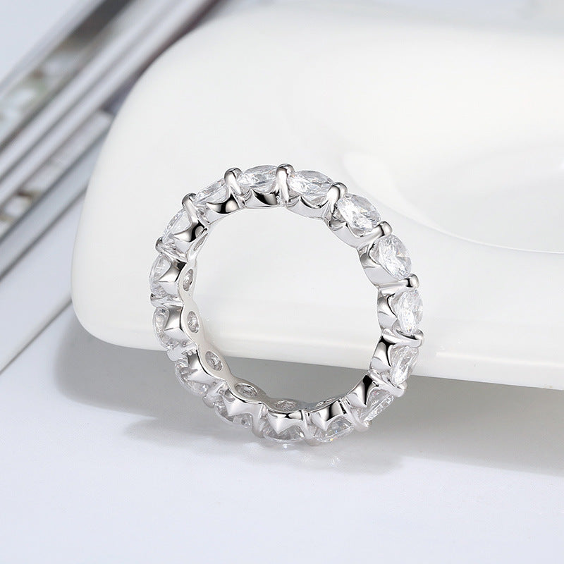 Women's Zircon Ring Sterling Silver Full Circle Round Geometric Electroplated Dazzling Jewelry Gift For Ladies