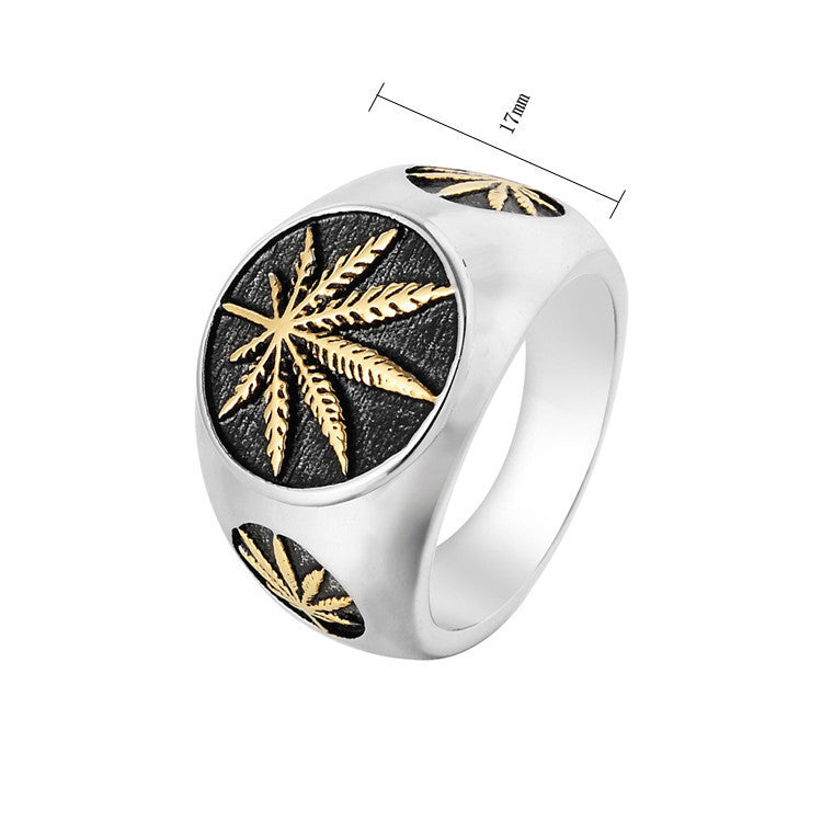 Men's Titanium Steel Ring European American Hip Hop Reggae Hemp Leaf Design Retro Jewelry Personalized Band Statement Ring Fashion Accessory Gift for Him