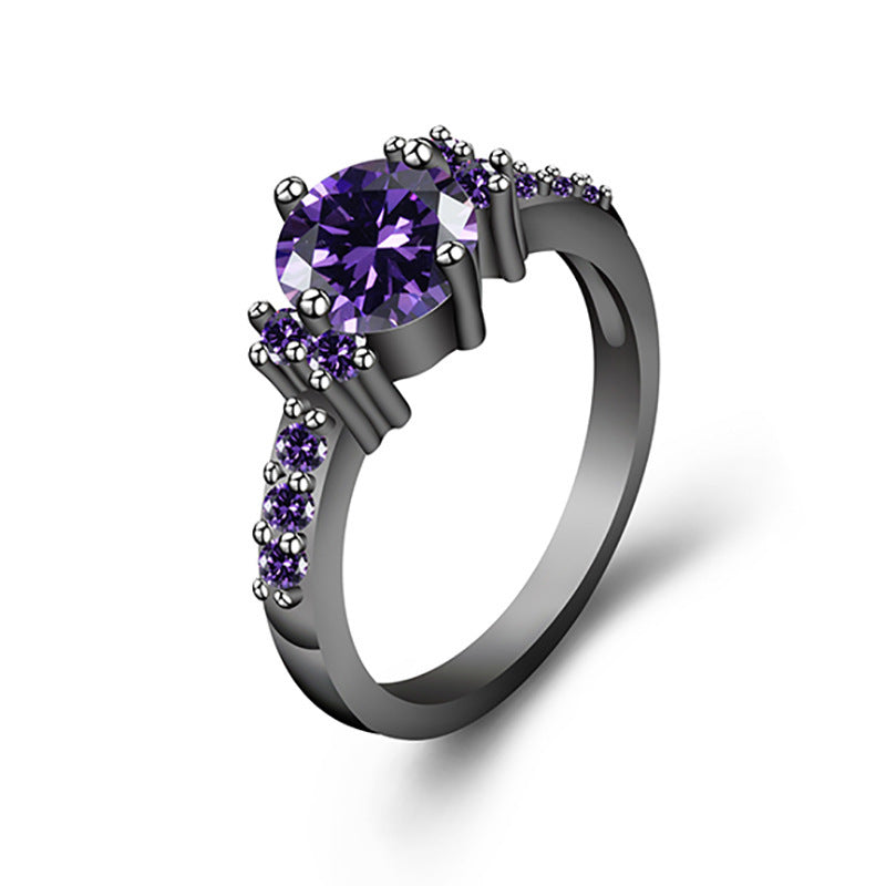 Geometric Gold Plated Brass Ring With Artificial Gemstones For Women Black Gold Jewelry Fashion Accessory Ring