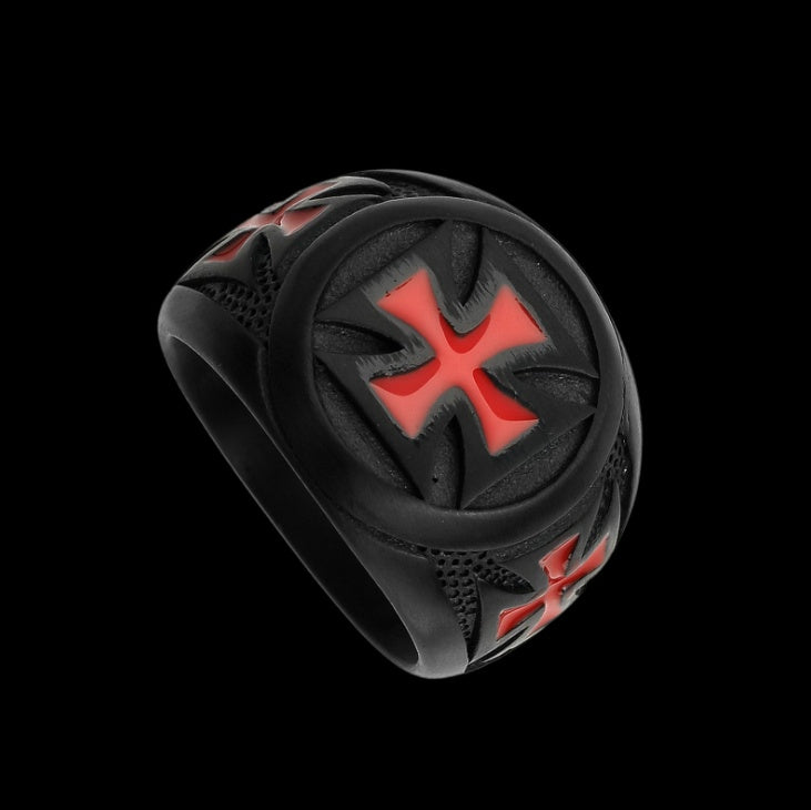 Mens Black Titanium Steel Ring Punk Red Cross Design Stainless Band Fashion Jewelry Gift Size 7 8 9 10 11 12 13 14 15