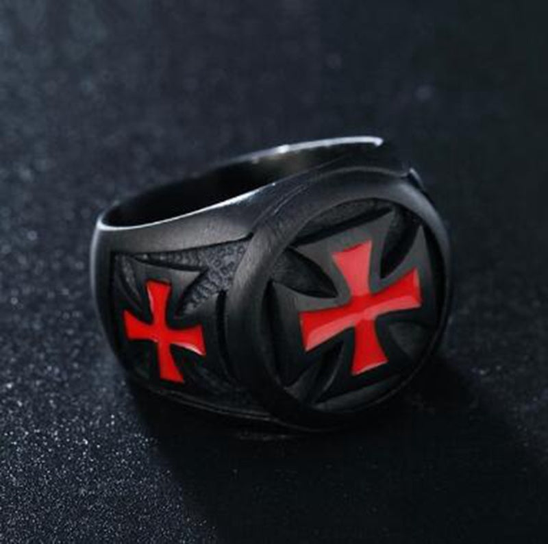 Mens Black Titanium Steel Ring Punk Red Cross Design Stainless Band Fashion Jewelry Gift Size 7 8 9 10 11 12 13 14 15