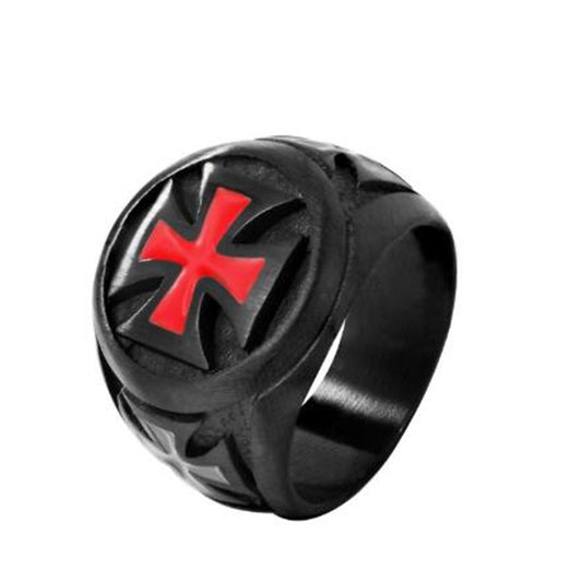 Mens Black Titanium Steel Ring Punk Red Cross Design Stainless Band Fashion Jewelry Gift Size 7 8 9 10 11 12 13 14 15