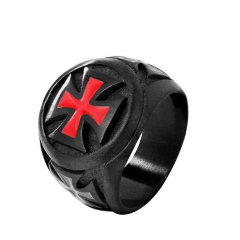Mens Black Titanium Steel Ring Punk Red Cross Design Stainless Band Fashion Jewelry Gift Size 7 8 9 10 11 12 13 14 15