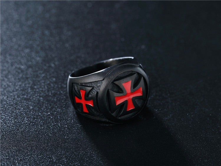 Mens Black Titanium Steel Ring Punk Red Cross Design Stainless Band Fashion Jewelry Gift Size 7 8 9 10 11 12 13 14 15