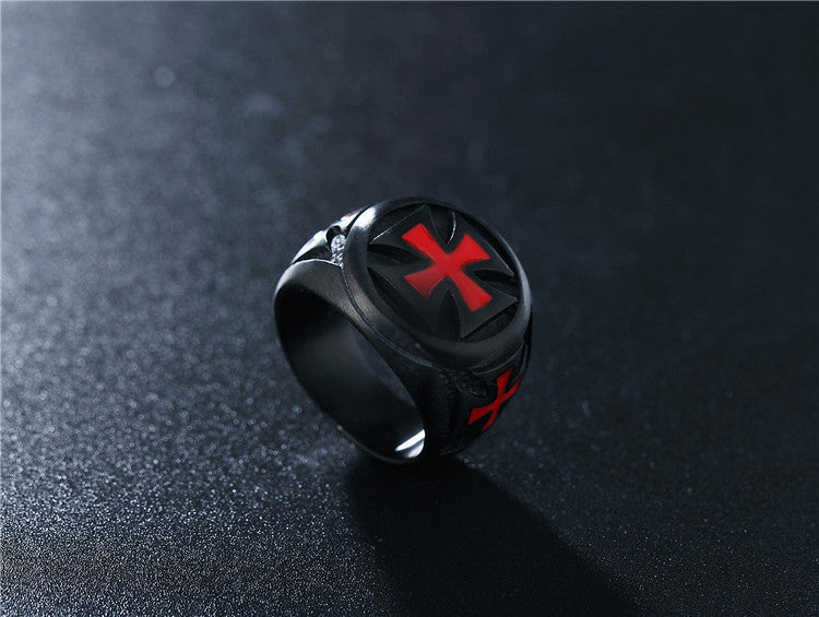 Mens Black Titanium Steel Ring Punk Red Cross Design Stainless Band Fashion Jewelry Gift Size 7 8 9 10 11 12 13 14 15