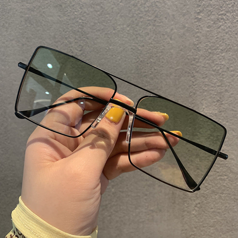 Womens Trendy Square Sunglasses Metal Frame Resin Lenses Large Face Sunshade Eyewear Clip 144x142x47mm UVGuard