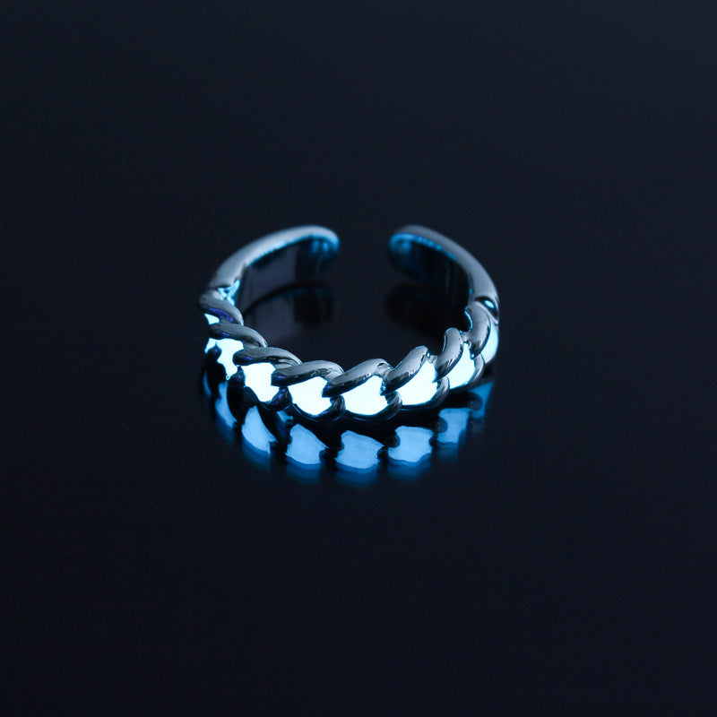 Glow In The Dark Adjustable Alloy Ring With Rhombus Resin Inlay European Fashion Jewelry Luminous Ring For Her Use