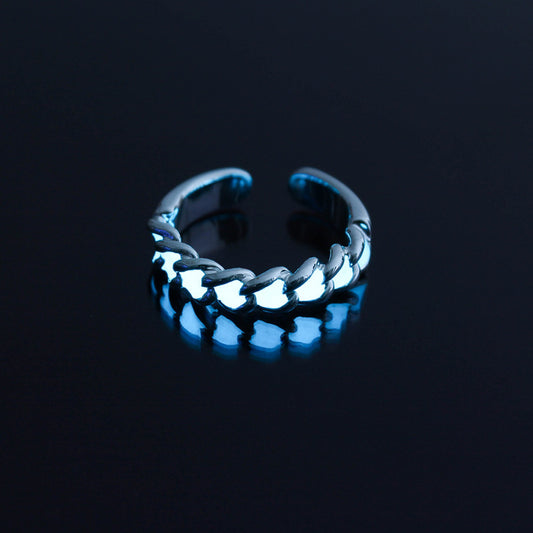 Glow In The Dark Adjustable Alloy Ring With Rhombus Resin Inlay European Fashion Jewelry Luminous Ring For Her Use