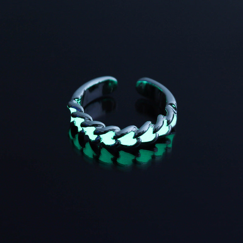 Glow In The Dark Adjustable Alloy Ring With Rhombus Resin Inlay European Fashion Jewelry Luminous Ring For Her Use