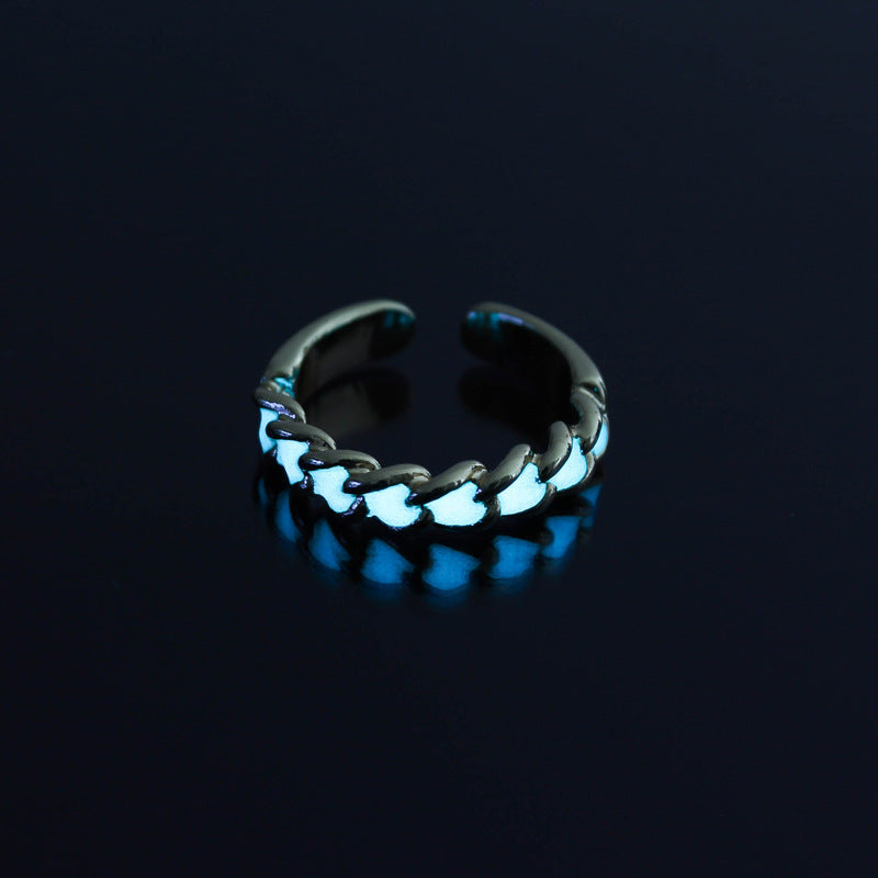 Glow In The Dark Adjustable Alloy Ring With Rhombus Resin Inlay European Fashion Jewelry Luminous Ring For Her Use