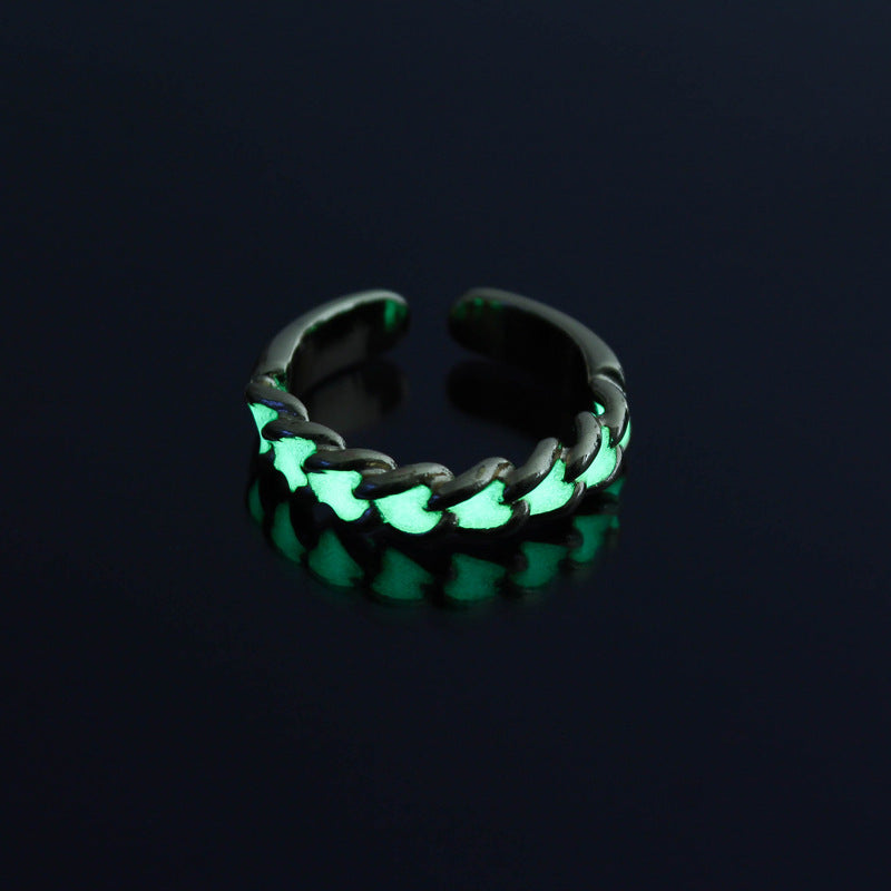 Glow In The Dark Adjustable Alloy Ring With Rhombus Resin Inlay European Fashion Jewelry Luminous Ring For Her Use