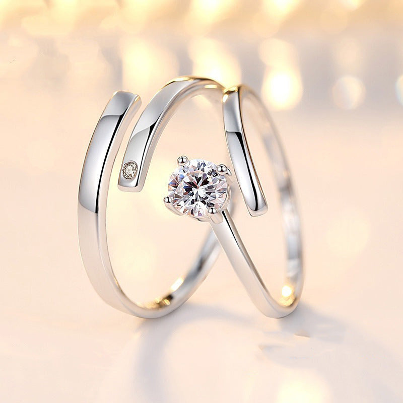 Gold Plated Copper Couple Ring Set Inlaid Zirconia Gem Stones Geometric Four Claw Design European Style Packed