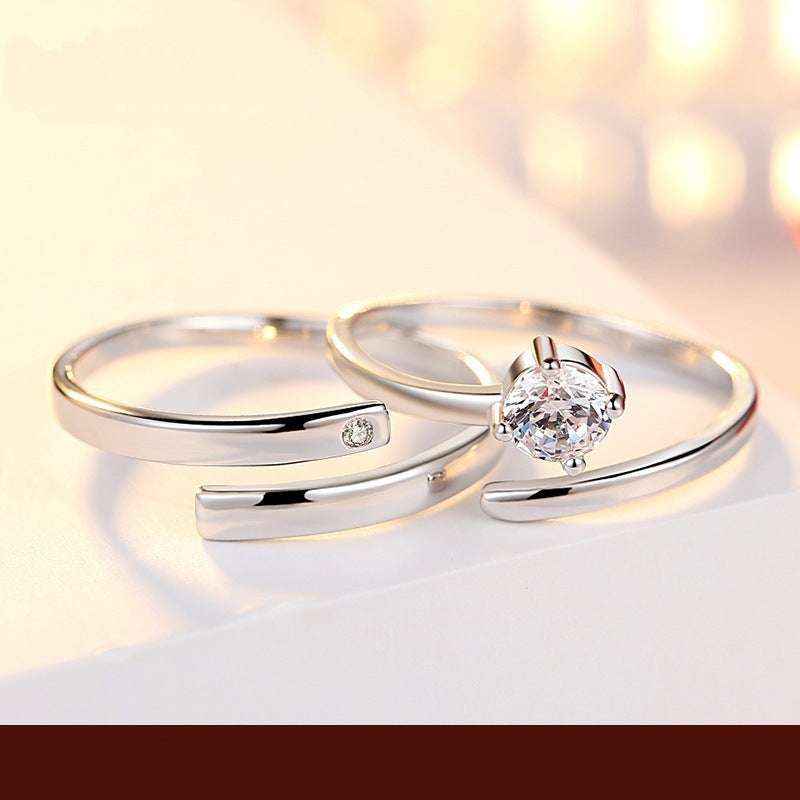 Gold Plated Copper Couple Ring Set Inlaid Zirconia Gem Stones Geometric Four Claw Design European Style Packed