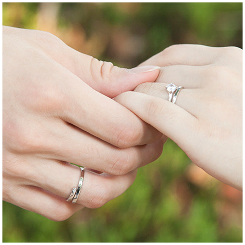 Gold Plated Copper Couple Ring Set Inlaid Zirconia Gem Stones Geometric Four Claw Design European Style Packed
