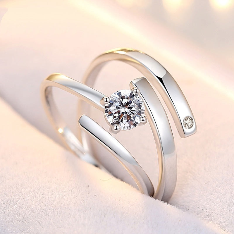 Gold Plated Copper Couple Ring Set Inlaid Zirconia Gem Stones Geometric Four Claw Design European Style Packed