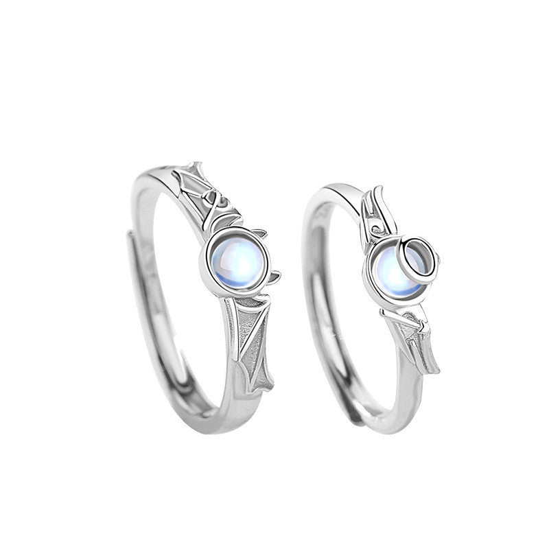 Unisex Angel And Demon Ring Cartoon Design 925 Silver With Gem Inlay Jewelry For Girlfriend Gift For Special Occasion