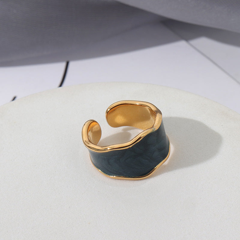 Retro Irregular Drip Glaze Ring OpeningSize Adjustable Vacuum Plating 18K Real Gold Electroplating Metal Finish