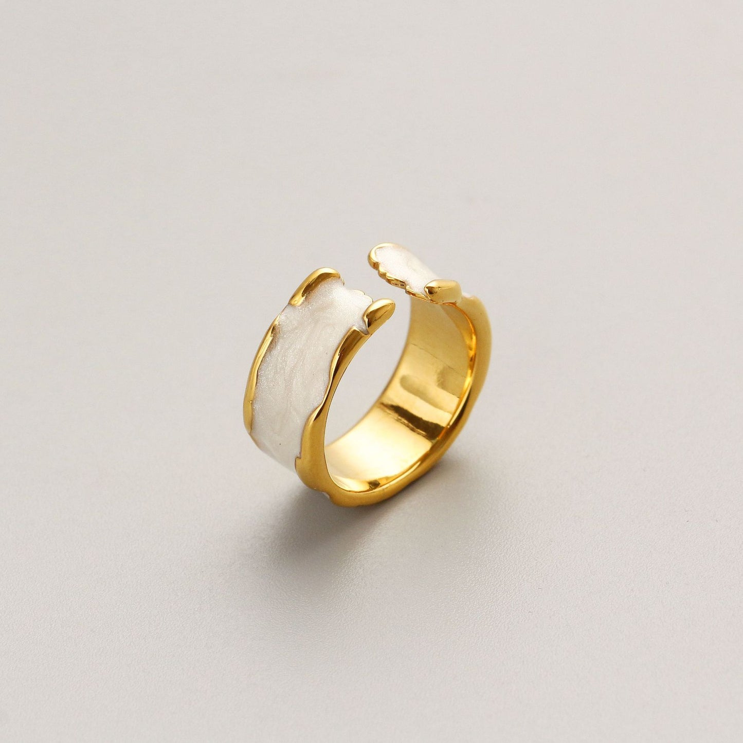 Retro Irregular Drip Glaze Ring OpeningSize Adjustable Vacuum Plating 18K Real Gold Electroplating Metal Finish