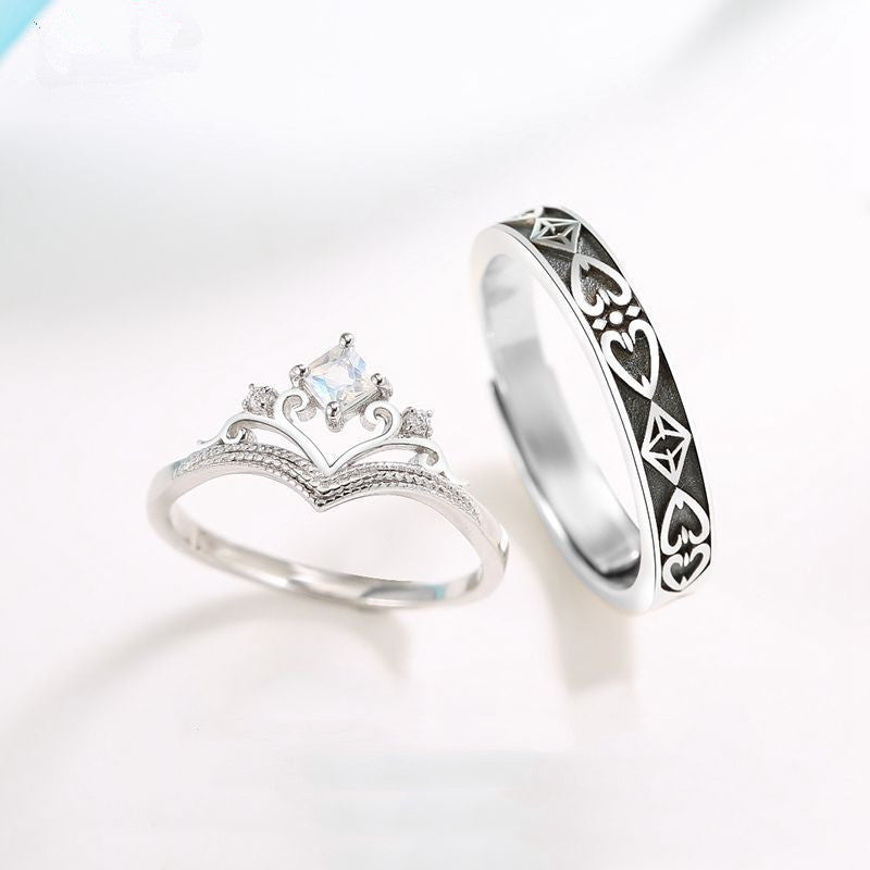 Heartbeat Couple Ring Silver Matching Rings For Men And Women Retro Crown Design Promise Wedding Bands Jewelry