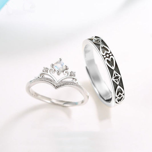 Heartbeat Couple Ring Silver Matching Rings For Men And Women Retro Crown Design Promise Wedding Bands Jewelry