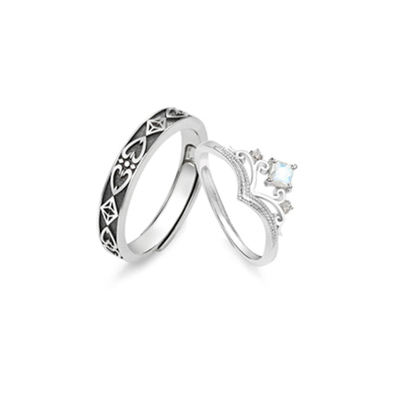 Heartbeat Couple Ring Silver Matching Rings For Men And Women Retro Crown Design Promise Wedding Bands Jewelry
