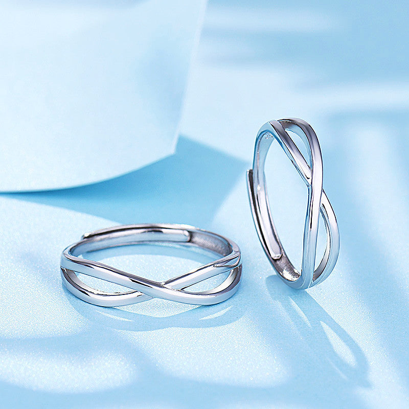S925 Silver Couple Ring Set Simple Geometric Matching Rings For Him And Her Long Distance Gift For Him And Her