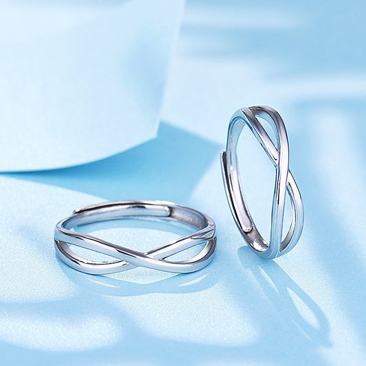 S925 Silver Couple Ring Set Simple Geometric Matching Rings For Him And Her Long Distance Gift For Him And Her