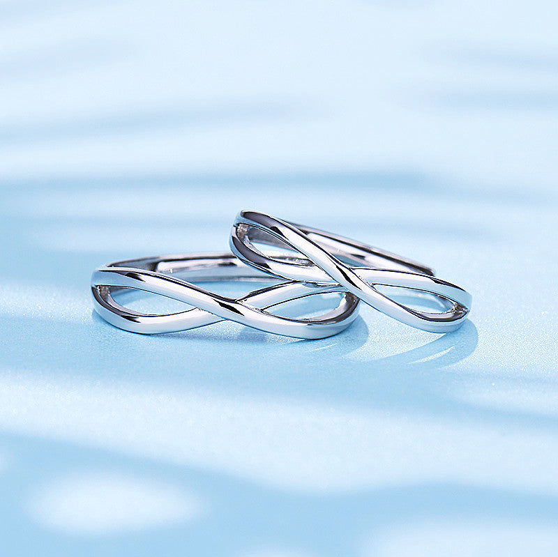 S925 Silver Couple Ring Set Simple Geometric Matching Rings For Him And Her Long Distance Gift For Him And Her