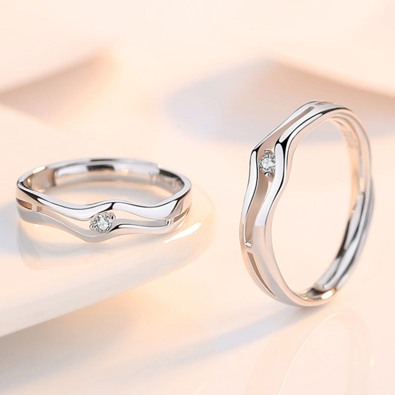 Couple Ring Set For Him And Her S925 Sterling Silver Matching Rings Flowing Love Design Promise Bands Anniversary Gift