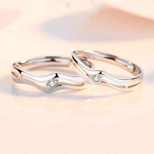Couple Ring Set For Him And Her S925 Sterling Silver Matching Rings Flowing Love Design Promise Bands Anniversary Gift