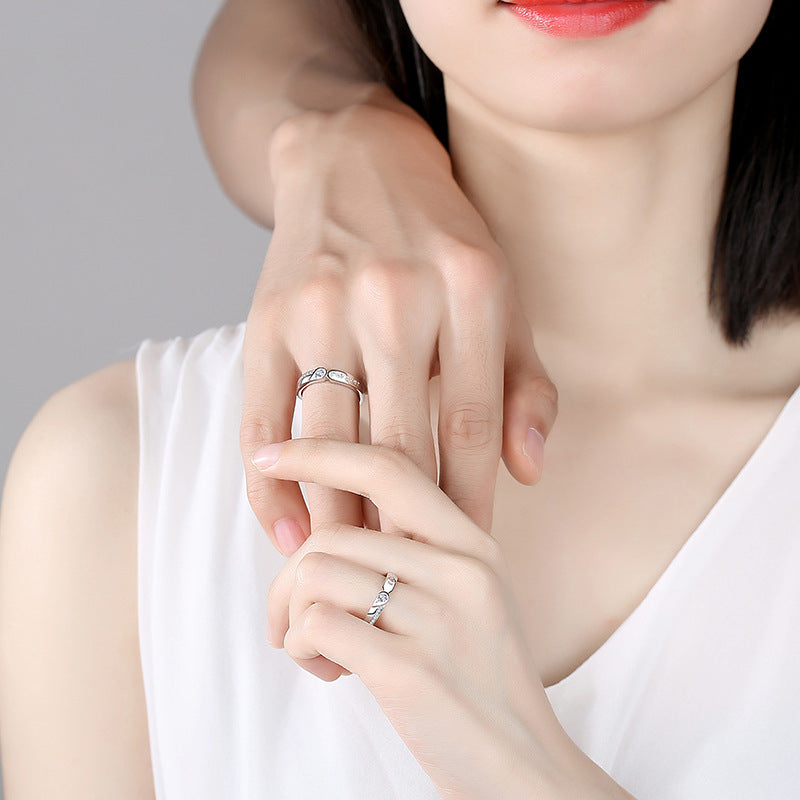 Couple Rings Sterling Silver Heart Shaped With Gem Inlays Adjustable Opening 925 Purity Romantic Holiday Rings