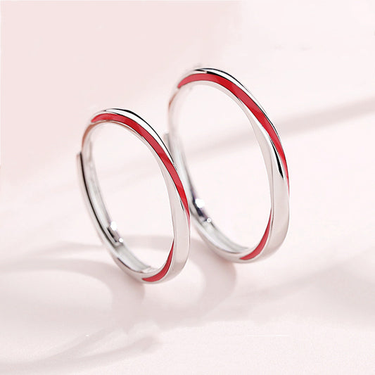 Couple Ring Set Red Mobius 925 Silver Matching Bands For Him And Her Promise Wedding Engagement AnniversaryProX