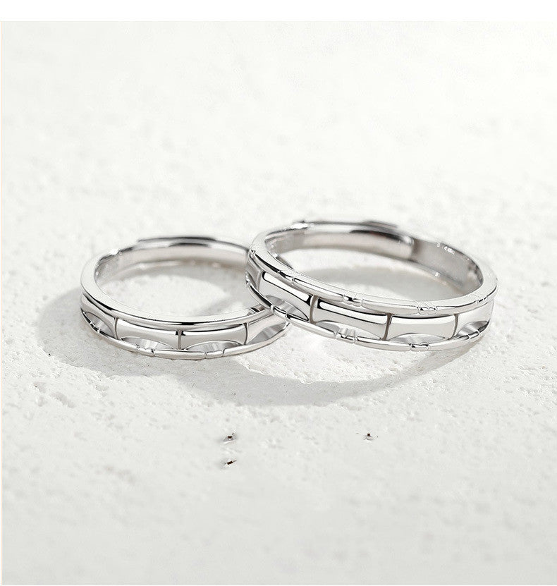 Unisex Ring 925 Silver Fashion Geometric Adjustable Opening Couple Ring Holiday Gift for Men and Women