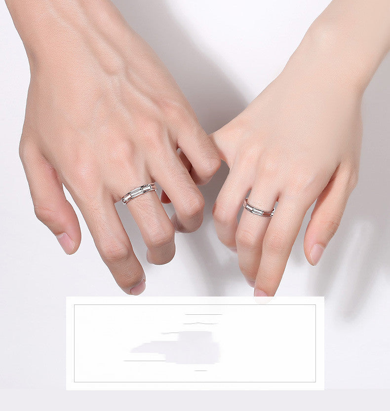 Unisex Ring 925 Silver Fashion Geometric Adjustable Opening Couple Ring Holiday Gift for Men and Women