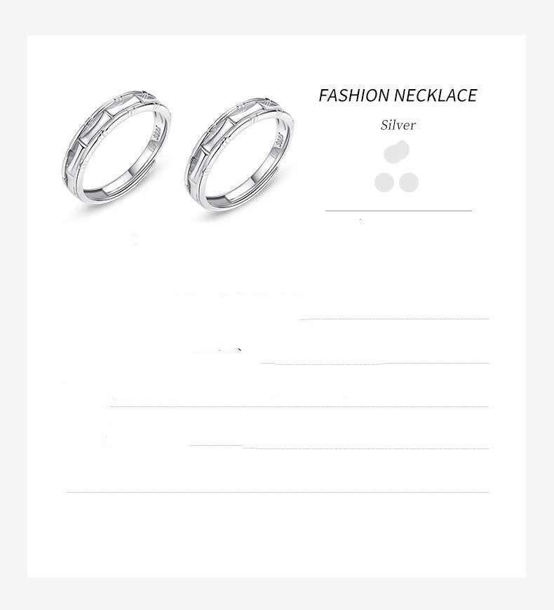 Unisex Ring 925 Silver Fashion Geometric Adjustable Opening Couple Ring Holiday Gift for Men and Women