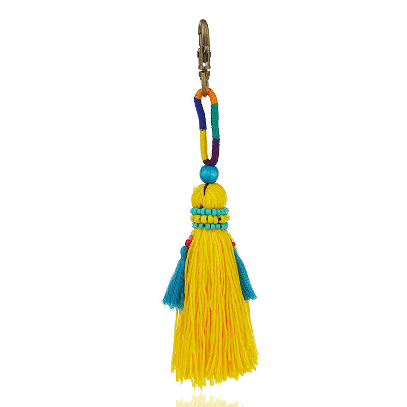 Handmade Beaded Keychain Bohemian Woven Tassel Pendant For Diys Decor Accessory Colorful Cotton Thread Keyring