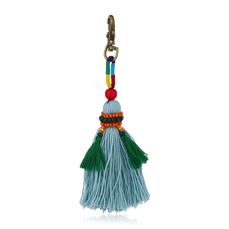Handmade Beaded Keychain Bohemian Woven Tassel Pendant For Diys Decor Accessory Colorful Cotton Thread Keyring