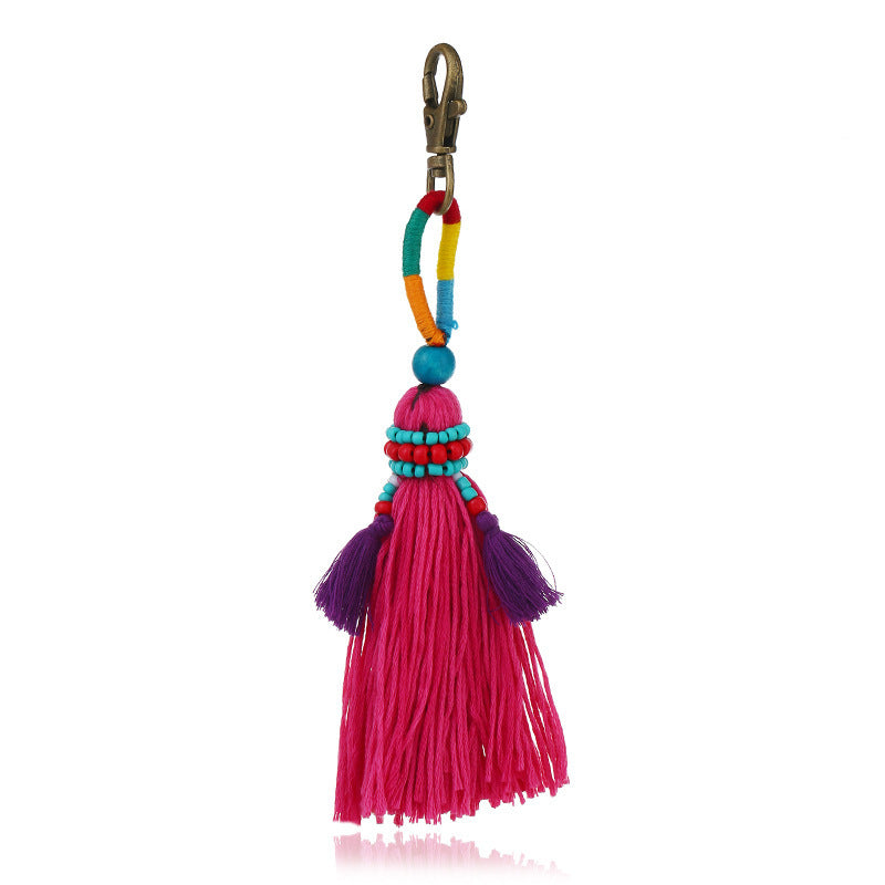 Handmade Beaded Keychain Bohemian Woven Tassel Pendant For Diys Decor Accessory Colorful Cotton Thread Keyring