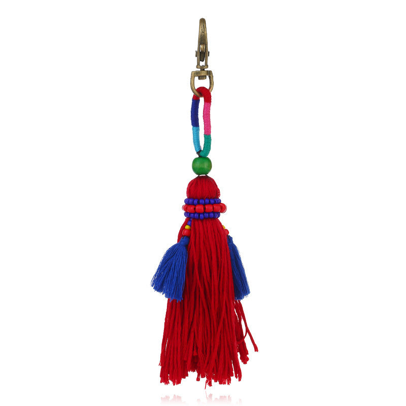 Handmade Beaded Keychain Bohemian Woven Tassel Pendant For Diys Decor Accessory Colorful Cotton Thread Keyring