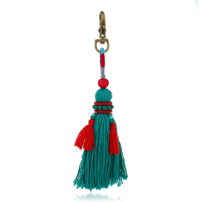 Handmade Beaded Keychain Bohemian Woven Tassel Pendant For Diys Decor Accessory Colorful Cotton Thread Keyring