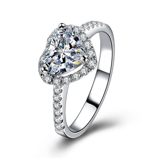Heart Shaped Simulated Diamond Ring For Women Zircon Alloy Electroplated Engagement Gift Jewelry Gift For Her