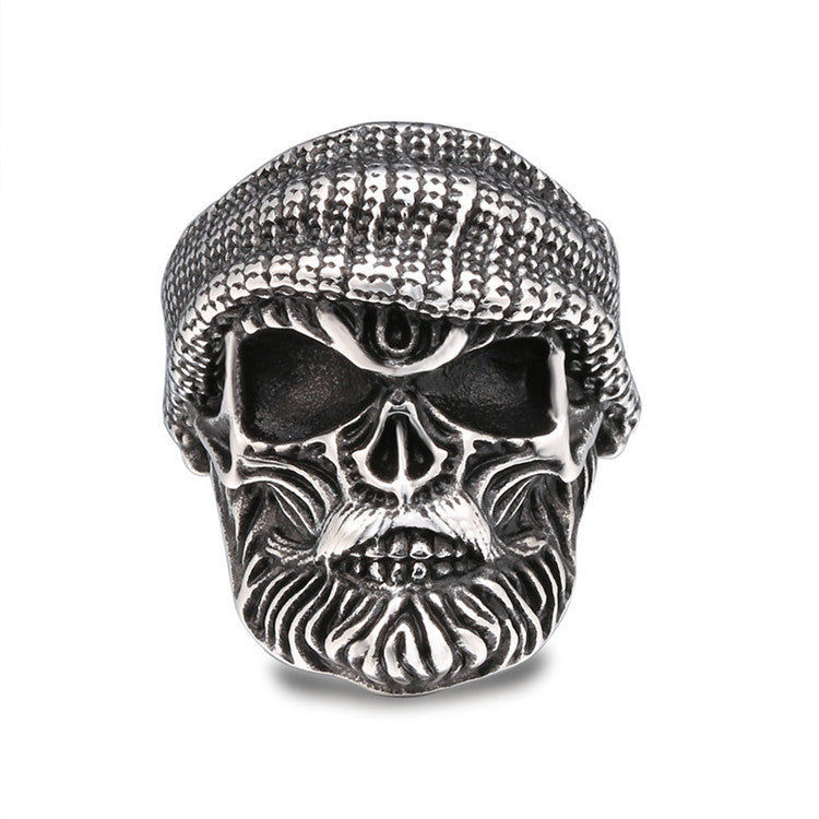 Mens Skull Ring With Hat Retro Craftsmanship Alloy Electroplated Steel Finish Zodiac Gift For Him Gothic Biker