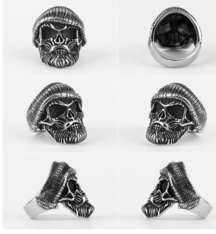 Mens Skull Ring With Hat Retro Craftsmanship Alloy Electroplated Steel Finish Zodiac Gift For Him Gothic Biker