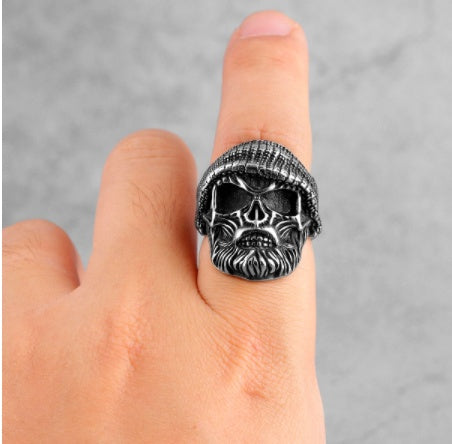 Mens Skull Ring With Hat Retro Craftsmanship Alloy Electroplated Steel Finish Zodiac Gift For Him Gothic Biker