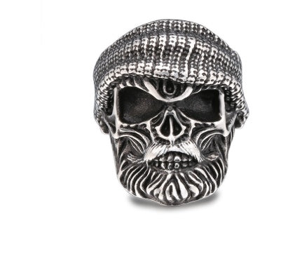 Mens Skull Ring With Hat Retro Craftsmanship Alloy Electroplated Steel Finish Zodiac Gift For Him Gothic Biker