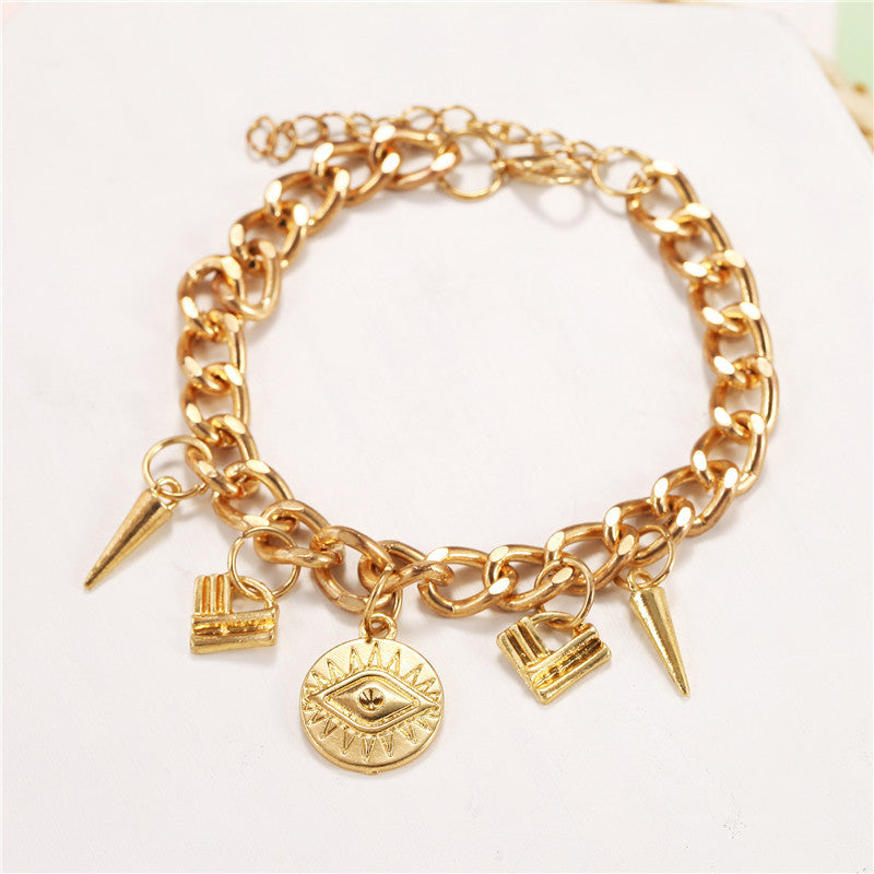 Womens Alloy Chain Bracelet With Geometric Demon Eye Pendant Lightweight Jewelry Trendy South Korea Japan Chic
