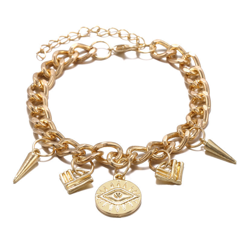 Womens Alloy Chain Bracelet With Geometric Demon Eye Pendant Lightweight Jewelry Trendy South Korea Japan Chic