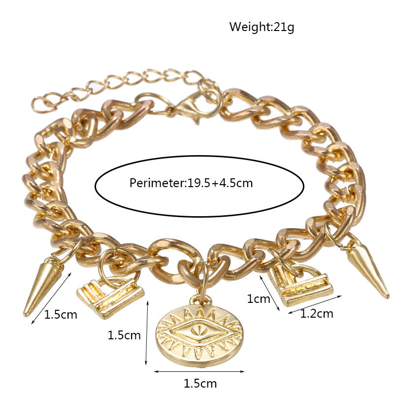 Womens Alloy Chain Bracelet With Geometric Demon Eye Pendant Lightweight Jewelry Trendy South Korea Japan Chic